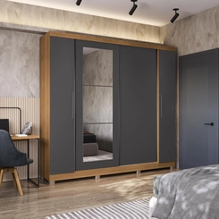 Guarda-Roupa 4 Portas 3 Gavetas Kappesberg CB01T591 Canela/Grafite SE
