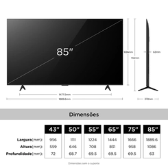 Smart TV 85'' QLED 4K UHD TCL 85P7L Preto Bivolt