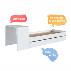 Cama Infantil com Escrivaninha e Cama Auxiliar Completa Móveis CV030 Branco SE
