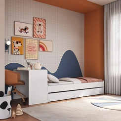 Cama Infantil com Escrivaninha e Cama Auxiliar Completa Móveis CV030 Branco SE