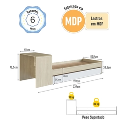 Cama Infantil com Escrivaninha Completa Móveis CV030 Carvalho Araguaia/Branco SE