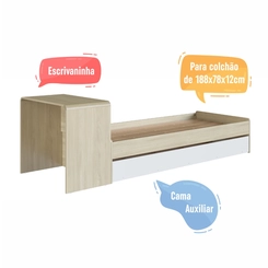 Cama Infantil com Escrivaninha Completa Móveis CV030 Carvalho Araguaia/Branco SE