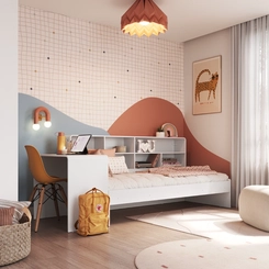 Cama Infantil Montessoriana com Escrivaninha e Estante Completa Móveis CV031 Branco SE