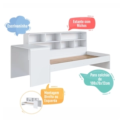 Cama Infantil Montessoriana com Escrivaninha e Estante Completa Móveis CV031 Branco SE