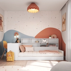 Cama Infantil Montessoriana com Escrivaninha e Estante Completa Móveis CV031 Branco SE
