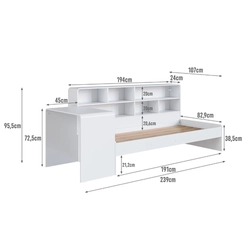 Cama Infantil Montessoriana com Escrivaninha e Estante Completa Móveis CV031 Branco SE