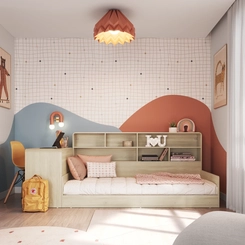 Cama Infantil Montessoriana com Escrivaninha e Estante Completa Móveis CV031 Carvalho Aragauaia SE