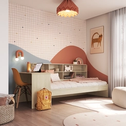 Cama Infantil Montessoriana com Escrivaninha e Estante Completa Móveis CV031 Carvalho Aragauaia SE