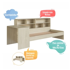 Cama Infantil Montessoriana com Escrivaninha e Estante Completa Móveis CV031 Carvalho Aragauaia SE
