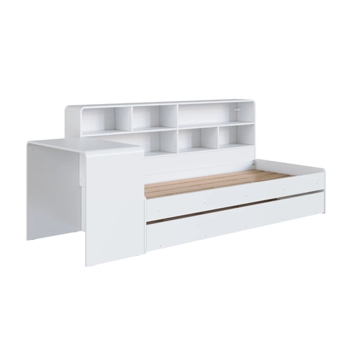 Cama Infantil Montessoriana com Escrivaninha Estante e Cama Auxiliar Completa Móveis CV032 Branco SE