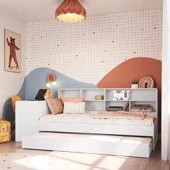 Cama Infantil Montessoriana com Escrivaninha Estante e Cama Auxiliar Completa Móveis CV032 Branco SE