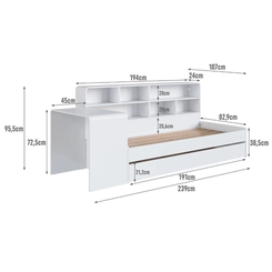 Cama Infantil Montessoriana com Escrivaninha Estante e Cama Auxiliar Completa Móveis CV032 Branco SE