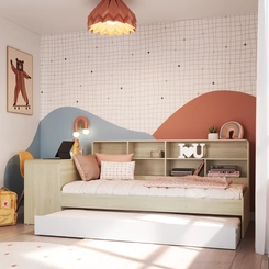 Cama Infantil com Escrivaninha Estante e Cama Auxiliar Completa Móveis CV032 Carvalho Araguaia/Branco SE