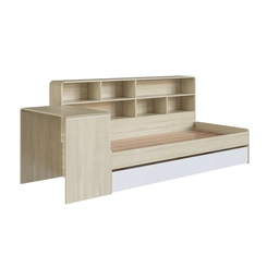 Cama Infantil com Escrivaninha Estante e Cama Auxiliar Completa Móveis CV032 Carvalho Araguaia/Branco SE
