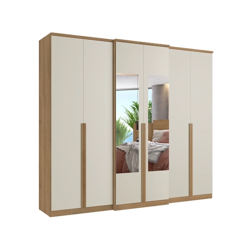 Guarda-Roupa 6 Portas 4 Gavetas THB Valência Glass 5785 Capuccino/Off White SE