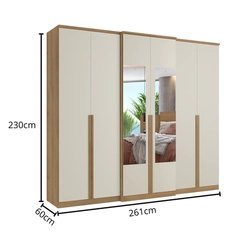 Guarda-Roupa 6 Portas 4 Gavetas THB Valência Glass 5785 Capuccino/Off White SE