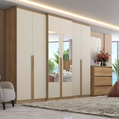 Guarda-Roupa 6 Portas 4 Gavetas THB Valência Glass 5785 Capuccino/Off White SE