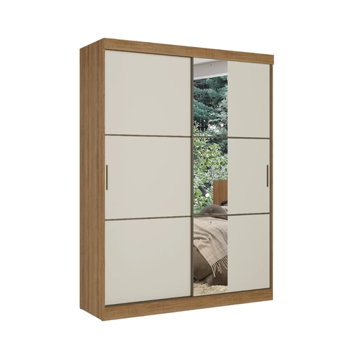Guarda-Roupa 2 Portas de Correr 2 Gavetas THB Comfort Glass 5835 Capuccino/Azul/Off White SE