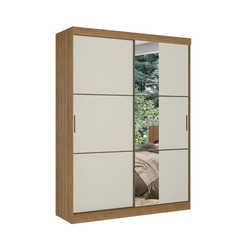 Guarda-Roupa 2 Portas de Correr 2 Gavetas THB Comfort Glass 5835 Capuccino/Azul/Off White SE
