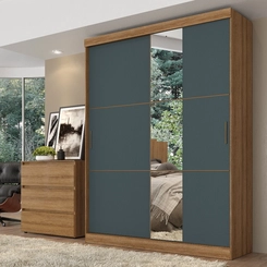 Guarda-Roupa 2 Portas de Correr 2 Gavetas THB Comfort Glass 5835 Capuccino/Azul/Off White SE