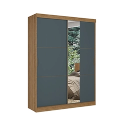 Guarda-Roupa 2 Portas de Correr 2 Gavetas THB Comfort Glass 5835 Capuccino/Azul/Off White SE