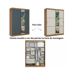 Guarda-Roupa 2 Portas de Correr 2 Gavetas THB Comfort Glass 5835 Capuccino/Azul/Off White SE