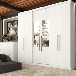 Guarda-Roupa 6 Portas 2 Gavetas THB Presence Glass 5825 Branco SE