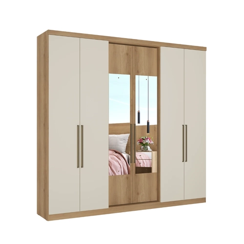 Guarda-Roupa 6 Portas 4 Gavetas THB Passione Ultra Glass 5837 Capuccino/Off White SE