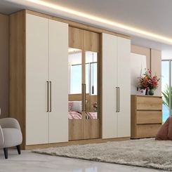 Guarda-Roupa 6 Portas 4 Gavetas THB Passione Ultra Glass 5837 Capuccino/Off White SE