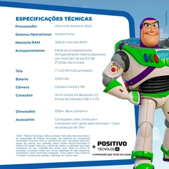 Tablet Infantil Tela 7" 64GB 3GB RAM Toy Story Positivo Vision Tab 7 T307TS Colorido