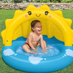 Piscina Inflável Infantil com Cobertura 26 Litros Mor Sunny 1617 Amarelo e Azul