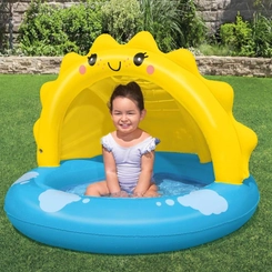 Piscina Inflável Infantil com Cobertura 26 Litros Mor Sunny 1617 Amarelo e Azul