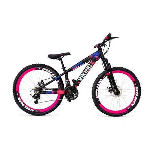 Bicicleta Aro 26 com 21 Marchas Varing Vikingx Tuff 25 140235 Preto/Rosa