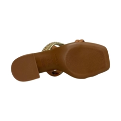 Sandália Feminina Salto Tiras Douradas Moleca 5588-103 Marrom Camel