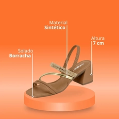 Sandália Feminina Salto Tiras Douradas Moleca 5588-103 Marrom Camel
