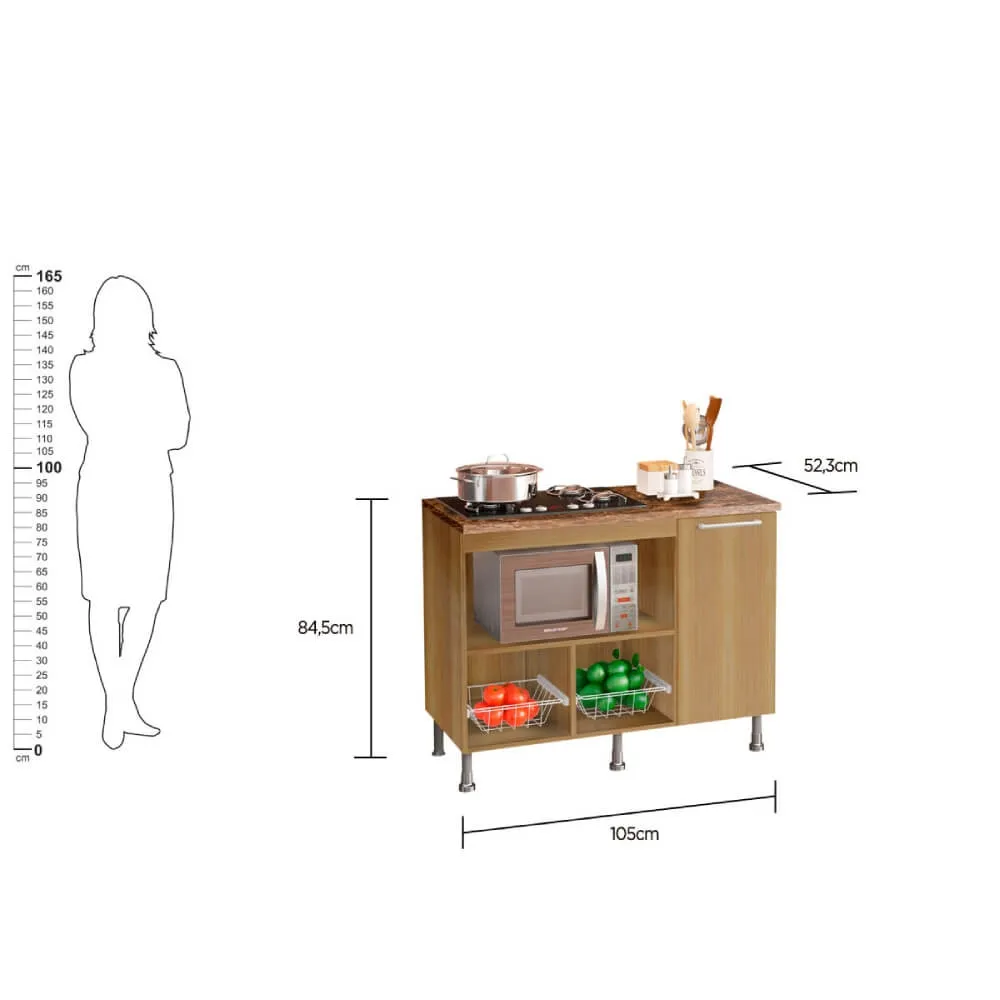 Balcão para Cooktop 1 Porta  Ditália BA60 Marrom SE