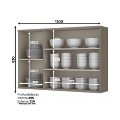 Aéreo 123cm Henn Connect 3 Portas com Vidro Duna