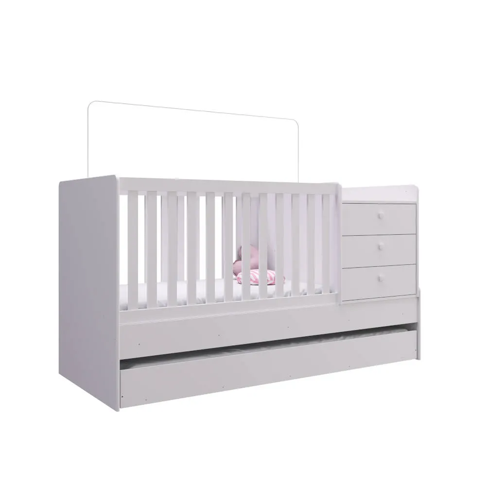 Berço Cama Multifuncional com Auxiliar Completa Móveis BB690 Branco SE