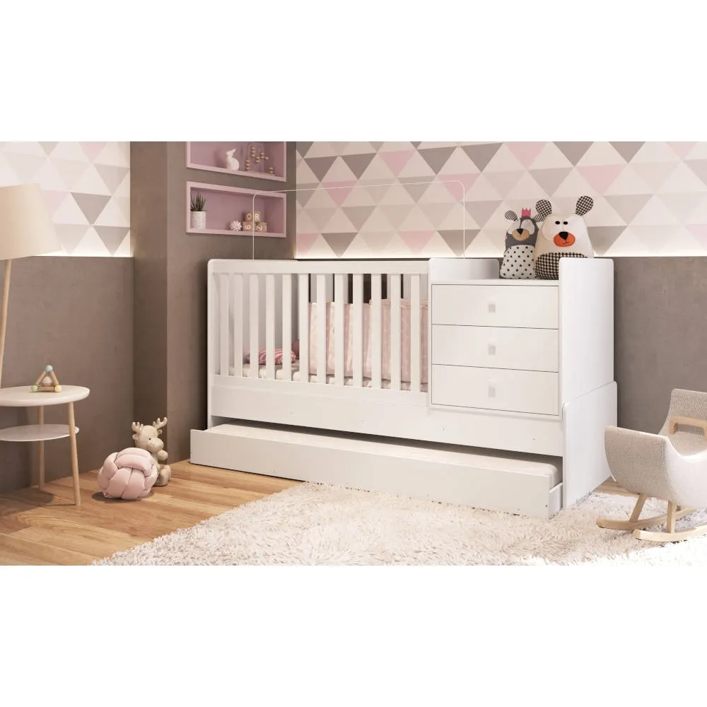 Berço Cama Multifuncional com Auxiliar Completa Móveis BB690 Branco SE