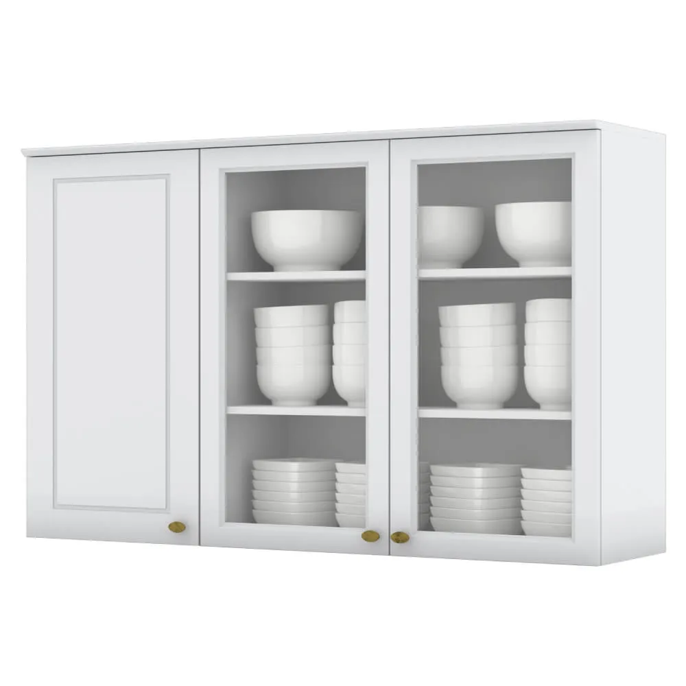 Aéreo Henn 120cm 03 Portas de Vidro Americana Branco SE