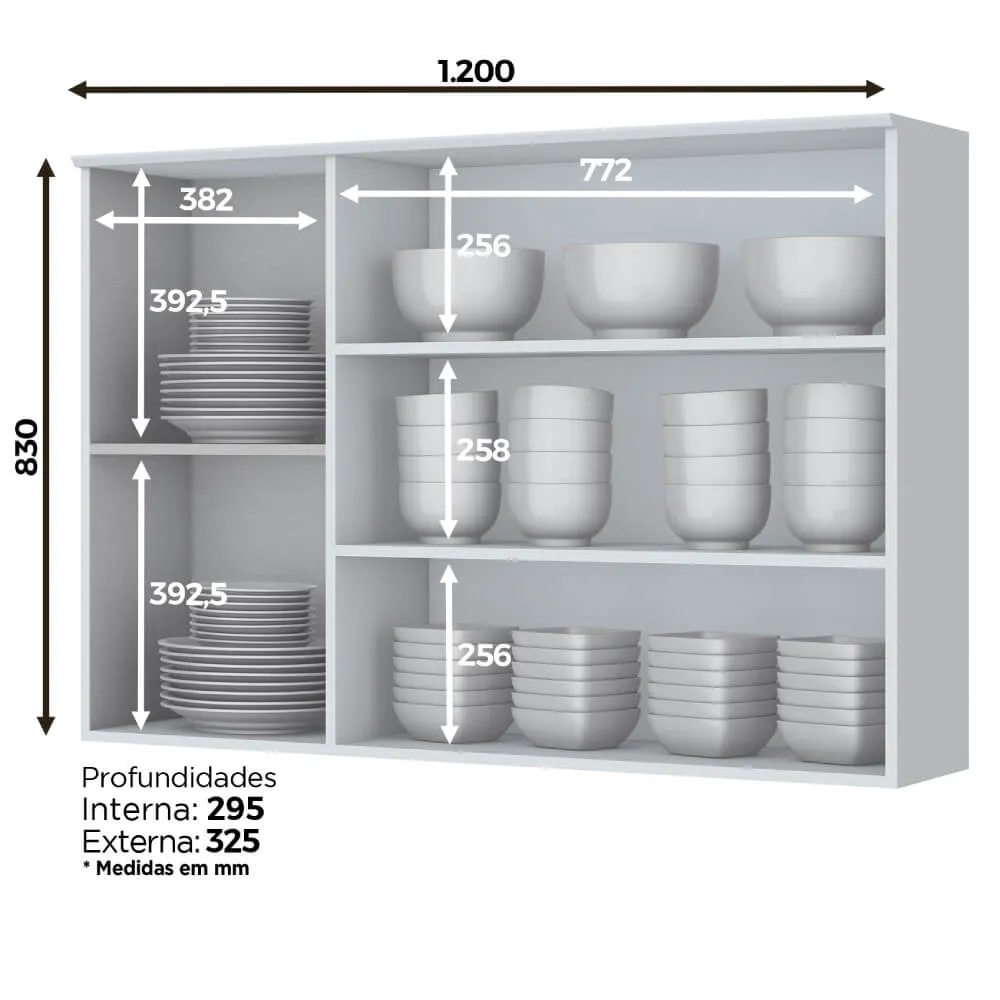 Aéreo Henn 120cm 03 Portas de Vidro Americana Branco SE