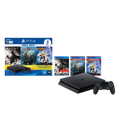 Playstation 4 Slin 1TB CUH-2214B Preto + 3 Jogos