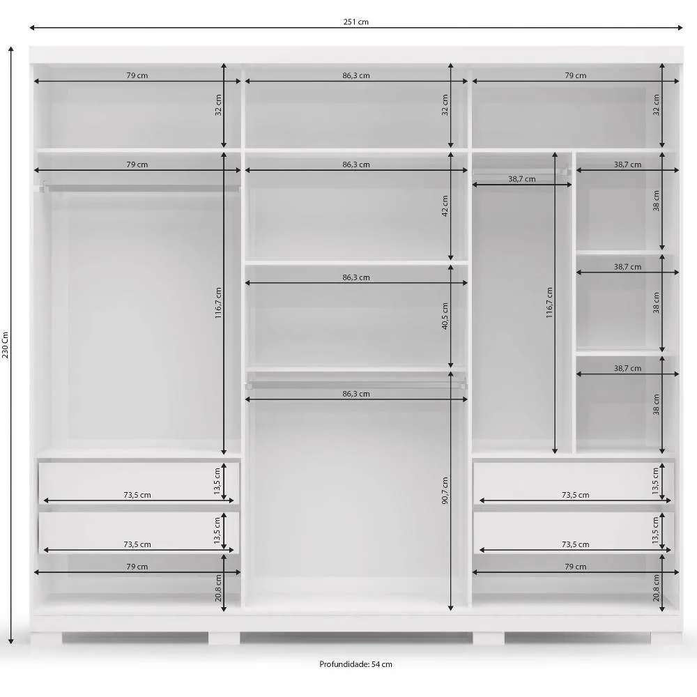 Guarda-Roupa 3 Portas de Correr Kappesberg B573A com Espelho Branco SE