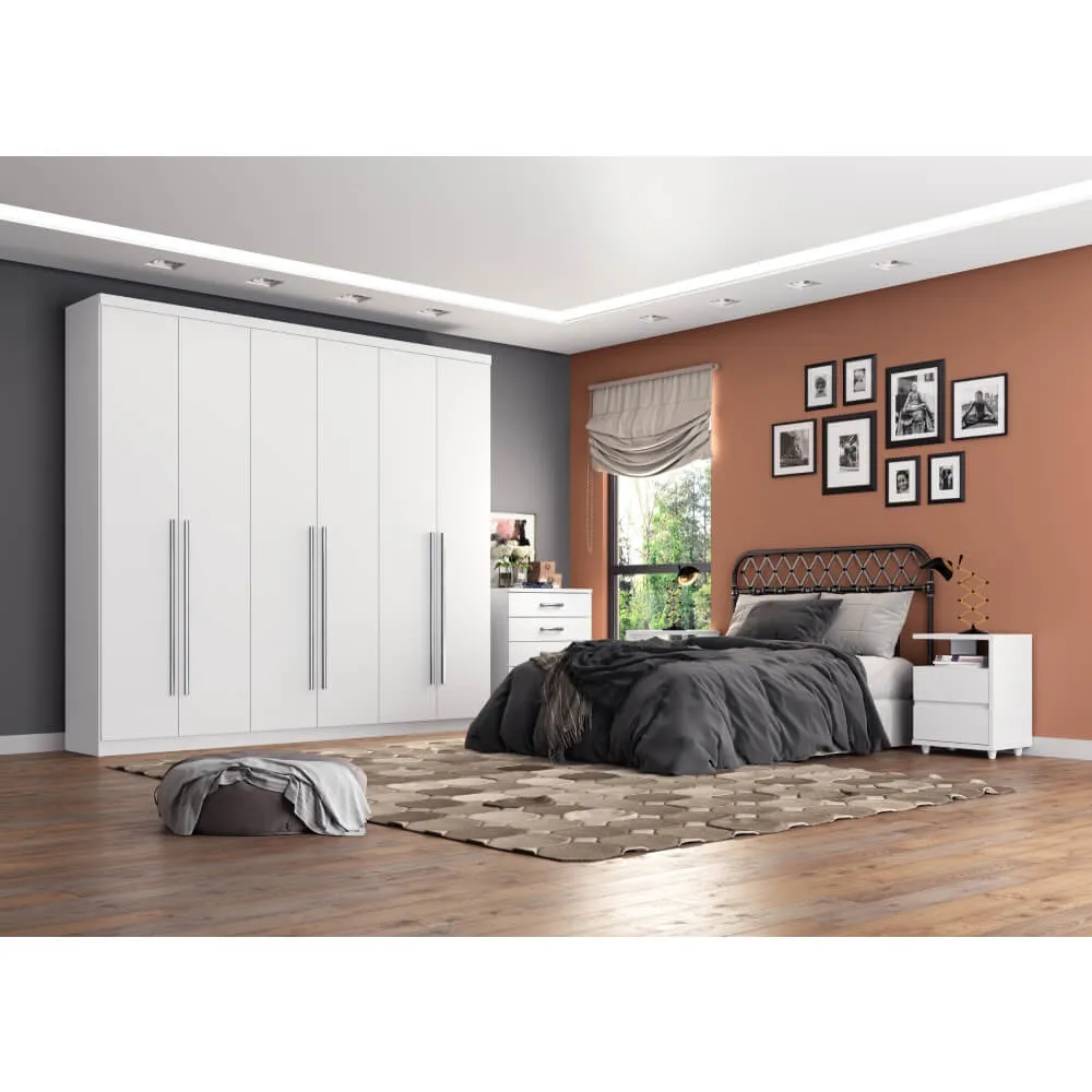 Roupeiro Jade 06 Portas D139-10 Henn com 3 Gavetas Branco SE