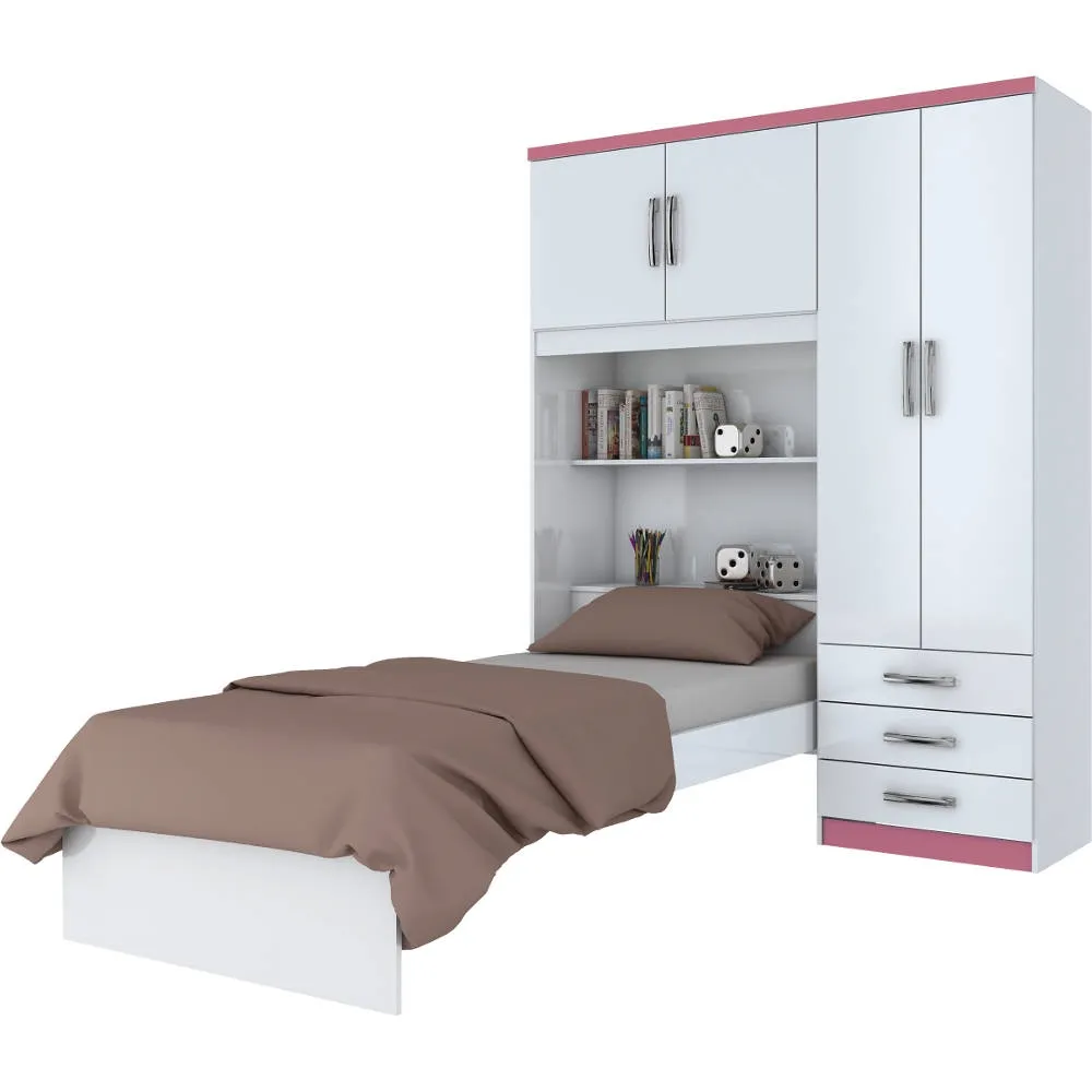 Roupeiro Cravo 04 Portas D134-10 Henn com 3 Gavetas Branco/Rosa SE