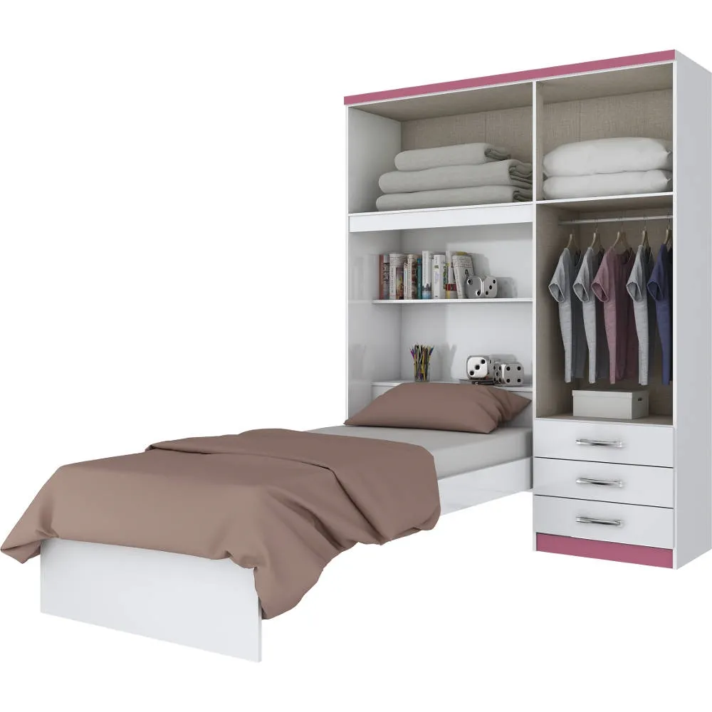 Roupeiro Cravo 04 Portas D134-10 Henn com 3 Gavetas Branco/Rosa SE