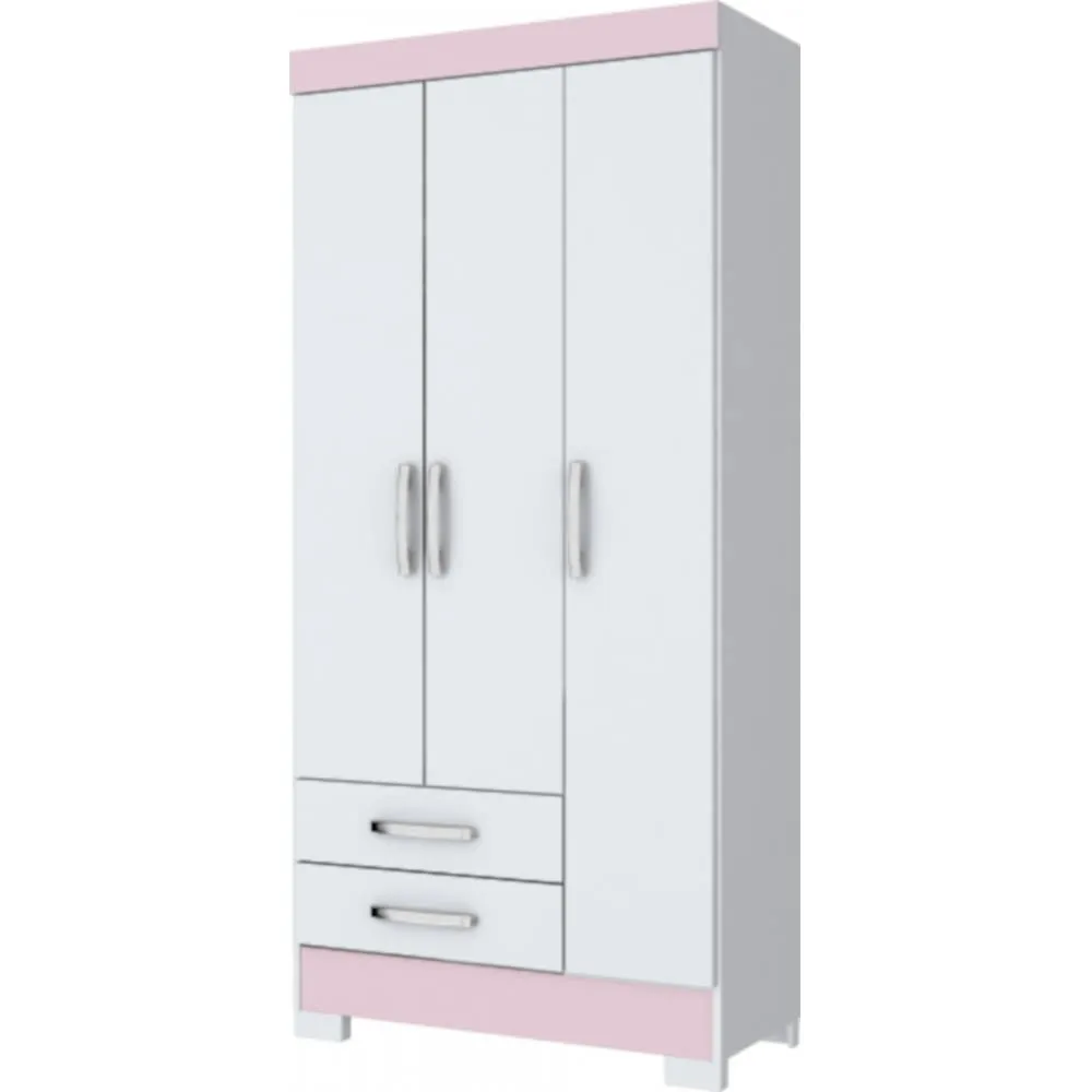 Guarda-Roupa 3 Portas Henn BE16.66 com 2 Gavetas Branco/Rosa SE