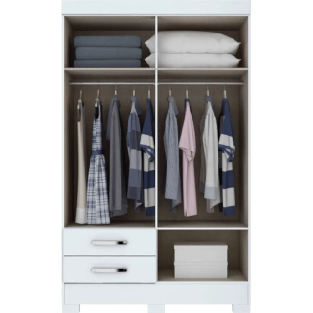 Guarda-Roupa 3 Portas Henn BE16.66 com 2 Gavetas Branco/Rosa SE