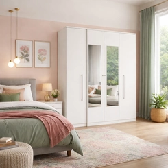Guarda-Roupa 4 Portas THB Splendore Glass 4879 com 2 Gavetas Branco Sensitive