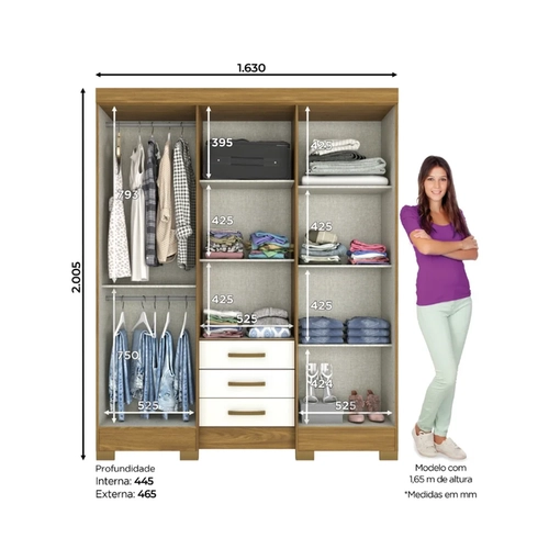 Guarda-Roupa 6 Portas Henn Briz B23 com Espelho e 3 Gavetas Nature